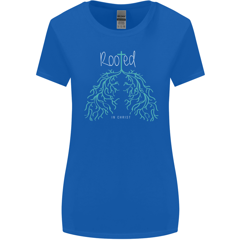 Rooted Christ Christian Catholic Religion Womens Wider Cut T-Shirt Royal Blue