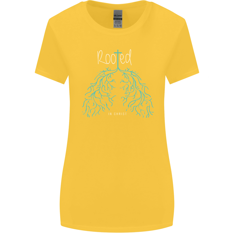 Rooted Christ Christian Catholic Religion Womens Wider Cut T-Shirt Yellow
