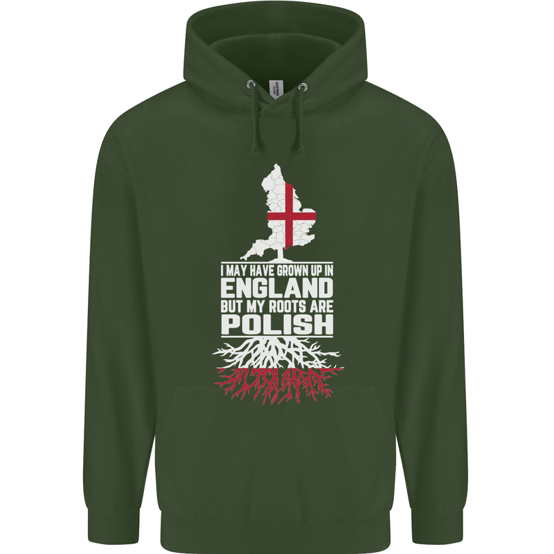 Roots In Poland Polish Polska Flag Orzel Mens 80% Cotton Hoodie Forest Green