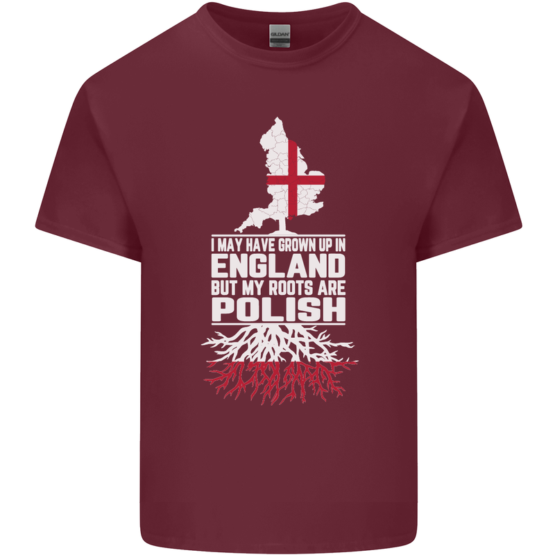 Roots In Poland Polish Polska Flag Orzel Mens Cotton T-Shirt Tee Top Maroon