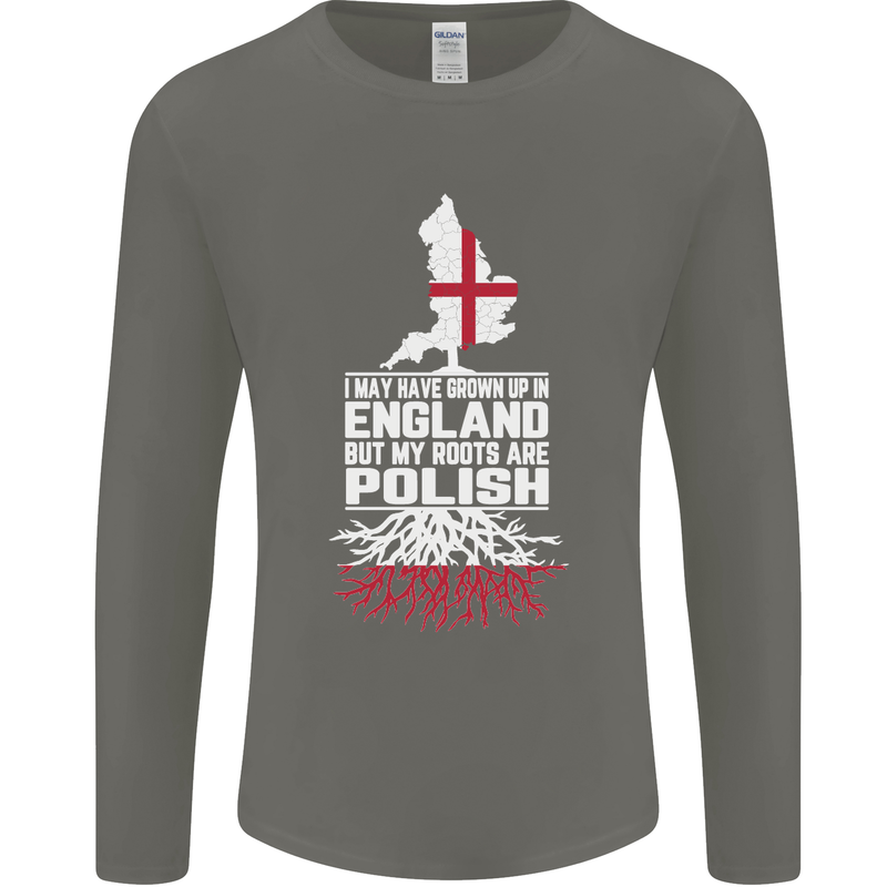 Roots In Poland Polish Polska Flag Orzel Mens Long Sleeve T-Shirt Charcoal