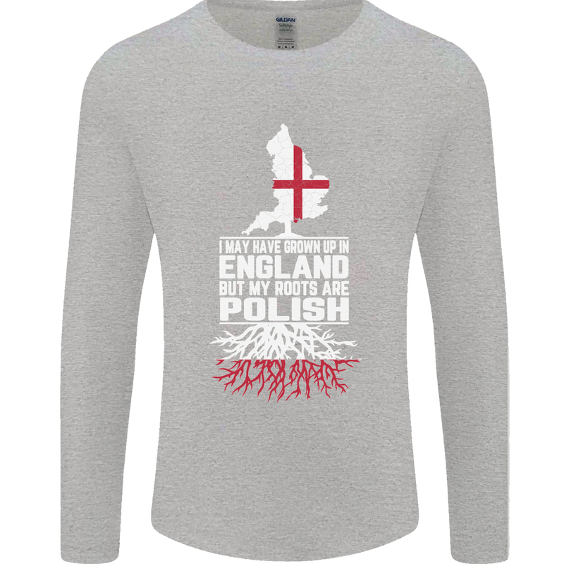 Roots In Poland Polish Polska Flag Orzel Mens Long Sleeve T-Shirt Sports Grey