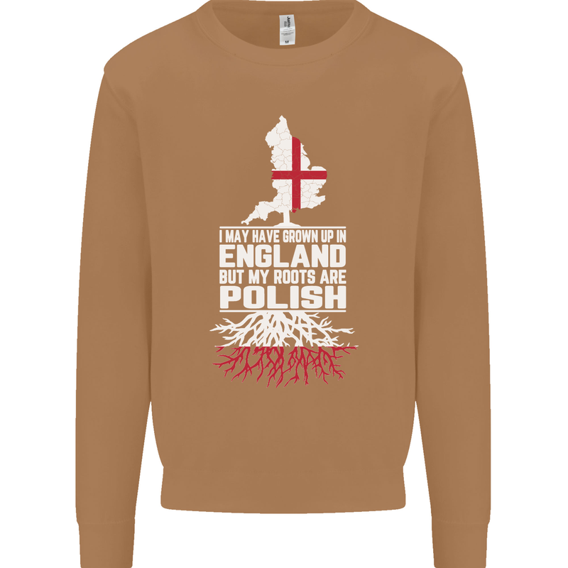 Roots In Poland Polish Polska Flag Orzel Mens Sweatshirt Jumper Caramel Latte