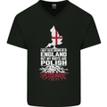 Roots In Poland Polish Polska Flag Orzel Mens V-Neck Cotton T-Shirt Black