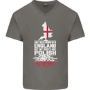 Roots In Poland Polish Polska Flag Orzel Mens V-Neck Cotton T-Shirt Charcoal