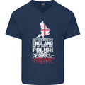 Roots In Poland Polish Polska Flag Orzel Mens V-Neck Cotton T-Shirt Navy Blue