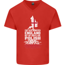Roots In Poland Polish Polska Flag Orzel Mens V-Neck Cotton T-Shirt Red