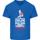 Roots In Poland Polish Polska Flag Orzel Mens V-Neck Cotton T-Shirt Royal Blue