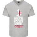 Roots In Poland Polish Polska Flag Orzel Mens V-Neck Cotton T-Shirt Sports Grey
