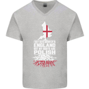 Roots In Poland Polish Polska Flag Orzel Mens V-Neck Cotton T-Shirt Sports Grey