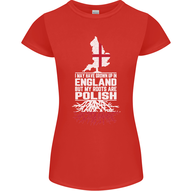 Roots In Poland Polish Polska Flag Orzel Womens Petite Cut T-Shirt Red