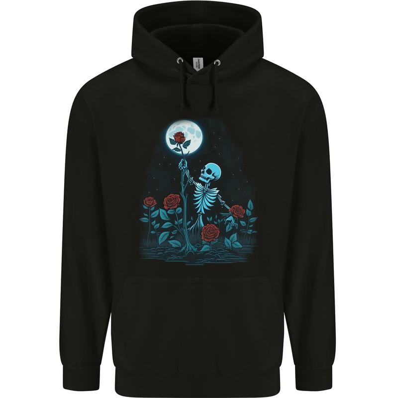 Rose From the Dead Skeleton Skull Graveyard Mens 80% Cotton Hoodie Black