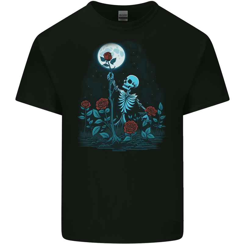 Rose From the Dead Skeleton Skull Graveyard Mens Cotton T-Shirt Tee Top BLACK