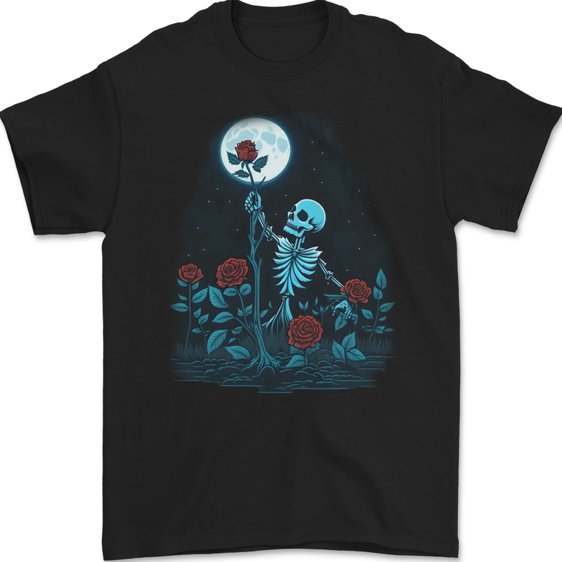Rose From the Dead Skeleton Skull Graveyard Mens Gildan Cotton T-Shirt Black