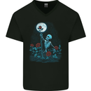 Rose From the Dead Skeleton Skull Graveyard Mens V-Neck Cotton T-Shirt Black