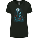 Rose From the Dead Skeleton Skull Graveyard Womens Wider Cut T-Shirt Black
