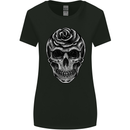 Rose Skull Biker Gothic Womens Wider Cut T-Shirt Black