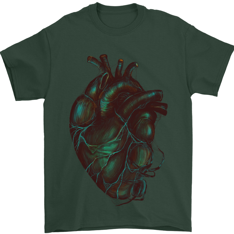 Rotten Heart Gothic Demon Satan Skull Evil Mens T-Shirt Cotton Gildan Forest Green