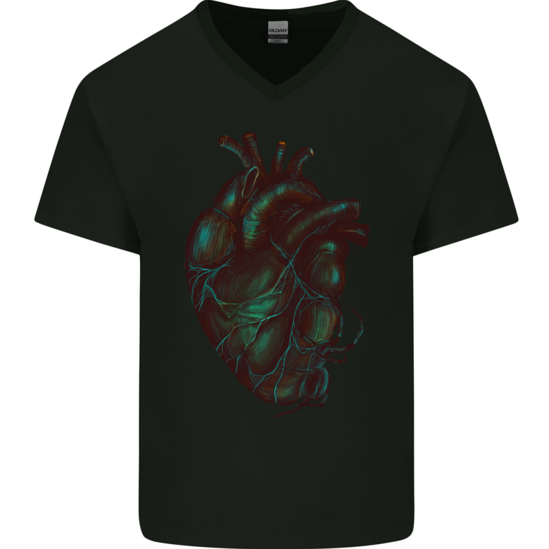Rotten Heart Gothic Demon Satan Skull Evil Mens V-Neck Cotton T-Shirt Black