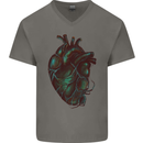 Rotten Heart Gothic Demon Satan Skull Evil Mens V-Neck Cotton T-Shirt Charcoal