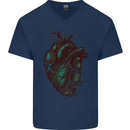 Rotten Heart Gothic Demon Satan Skull Evil Mens V-Neck Cotton T-Shirt Navy Blue