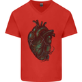 Rotten Heart Gothic Demon Satan Skull Evil Mens V-Neck Cotton T-Shirt Red