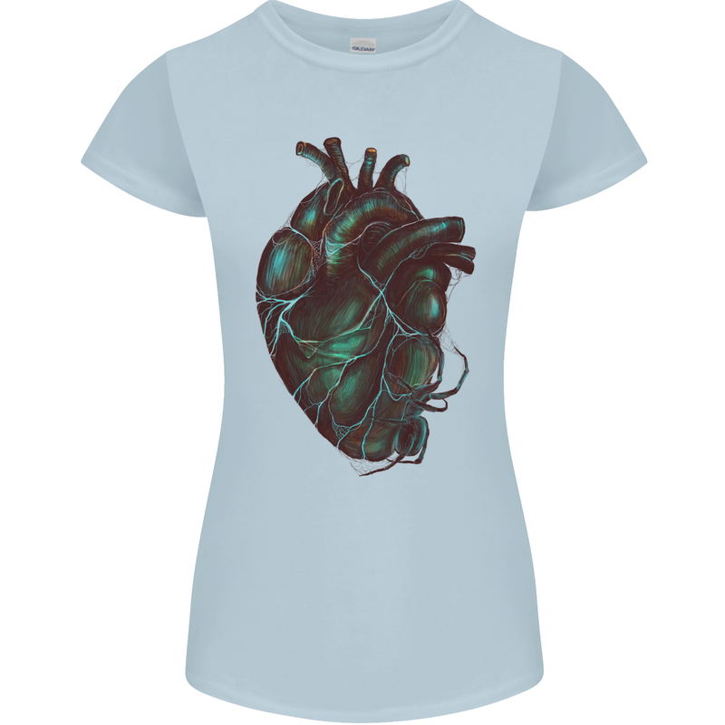 Rotten Heart Gothic Demon Satan Skull Evil Womens Petite Cut T-Shirt Light Blue