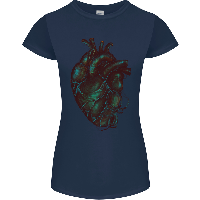 Rotten Heart Gothic Demon Satan Skull Evil Womens Petite Cut T-Shirt Navy Blue
