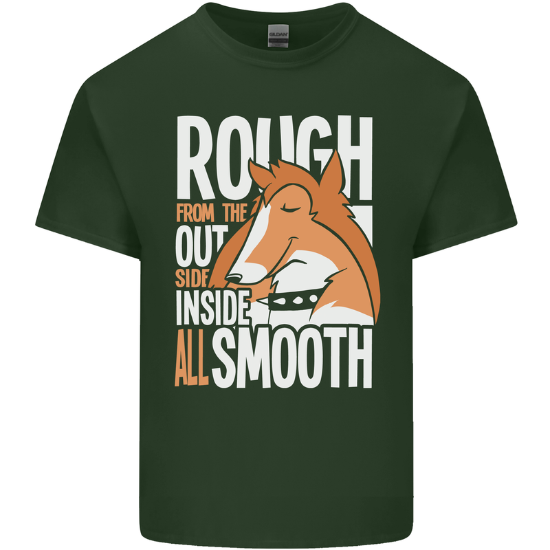 Rough Collie Inside All Smooth Funny Mens Cotton T-Shirt Tee Top Forest Green