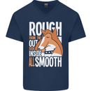 Rough Collie Inside All Smooth Funny Mens V-Neck Cotton T-Shirt Navy Blue
