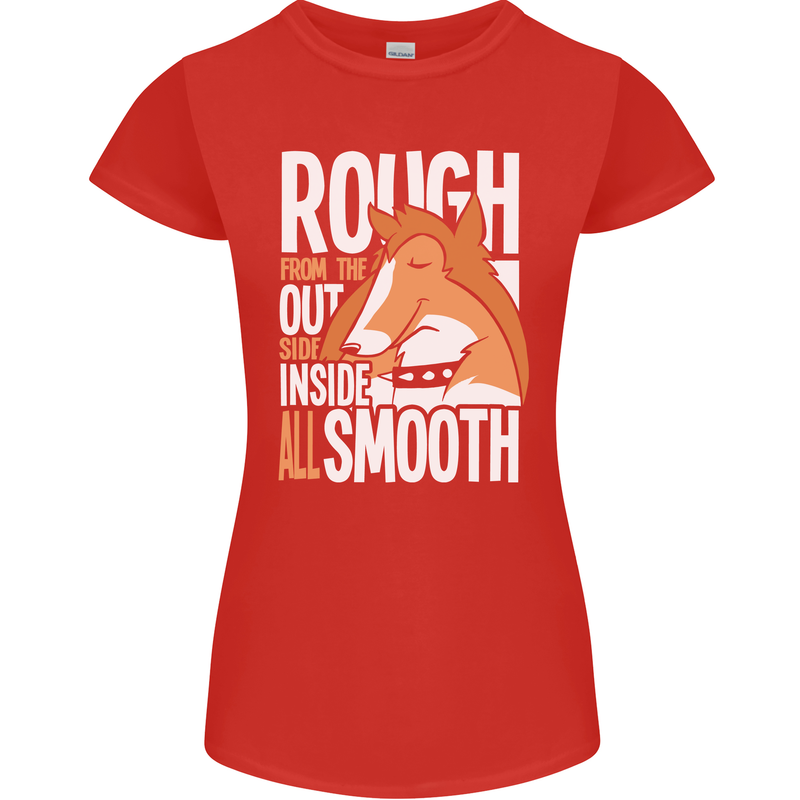 Rough Collie Inside All Smooth Funny Womens Petite Cut T-Shirt Red