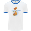 Funny Tiger Cat Reflection Mens White Ringer T-Shirt White/Royal Blue