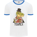 TeaRex Funny T-Rex Dinosaur Tea Drinker Mens White Ringer T-Shirt White/Royal Blue