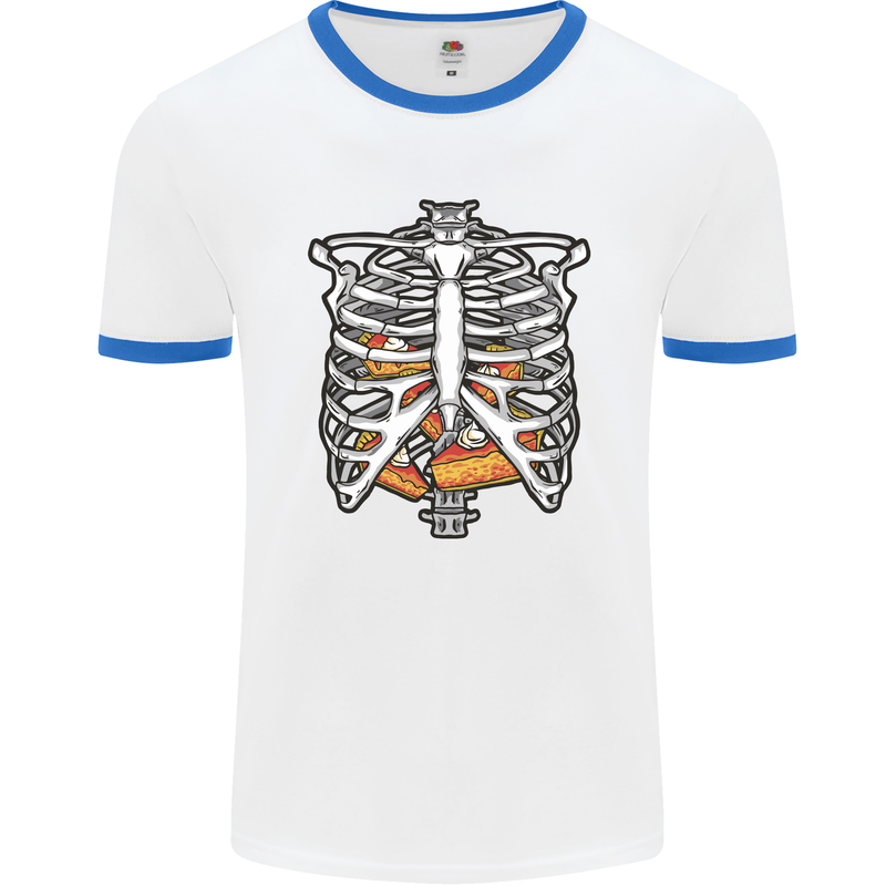 Pie Inside a Skeleton Torso Funny Food Mens White Ringer T-Shirt White/Royal Blue