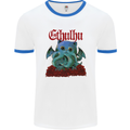 Cathulhu Funny Cat Cthulhu Parody Kraken Mens White Ringer T-Shirt White/Royal Blue