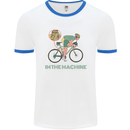 Cycling I'm the Machine Cyclist Funny Mens White Ringer T-Shirt White/Royal Blue