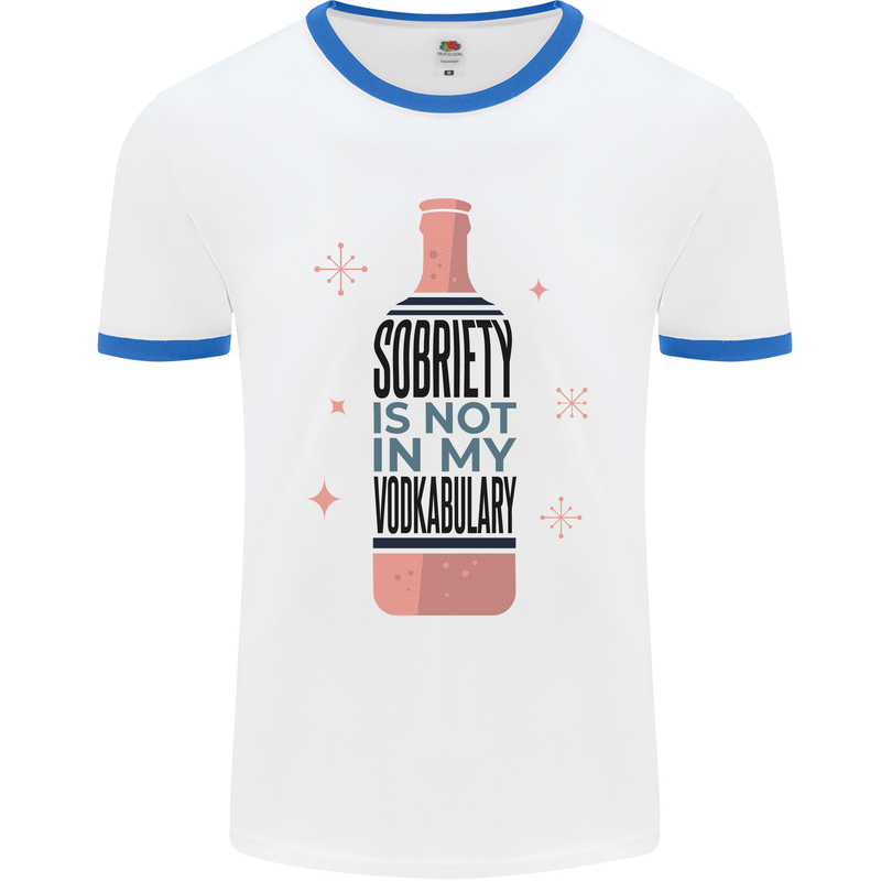 Vodka Sobriety Vodkabulary Alcohol Mens White Ringer T-Shirt White/Royal Blue