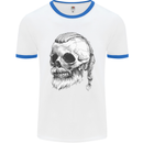 A Viking Skull Mens Ringer T-Shirt White/Royal Blue