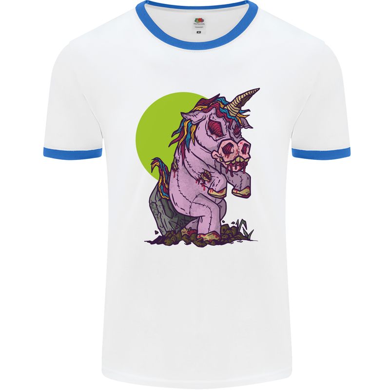 A Zombie Unicorn Funny Halloween Horror Mens White Ringer T-Shirt White/Royal Blue