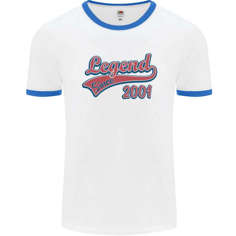 Legend Since 22nd Birthday 2001 Mens Ringer T-Shirt White/Royal Blue