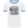 A Day Without Music Pop Rock Reggae Dance Mens Ringer T-Shirt White/Royal Blue