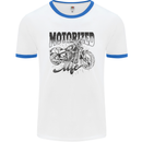 Motorized Life Biker Motorbike Motorcycle Mens White Ringer T-Shirt White/Royal Blue