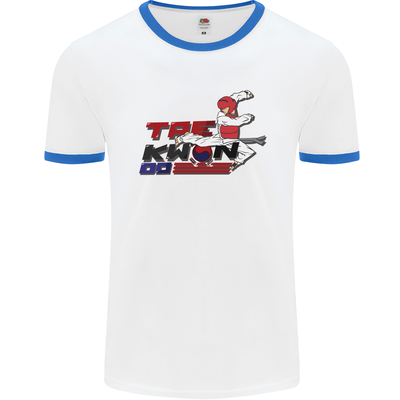 Taekwondo Fighter Mixed Martial Arts MMA Mens White Ringer T-Shirt White/Royal Blue