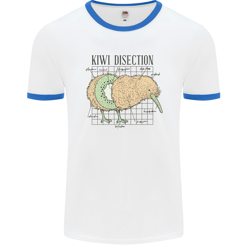 Funny Kiwi Fruit Bird Disection Mens White Ringer T-Shirt White/Royal Blue
