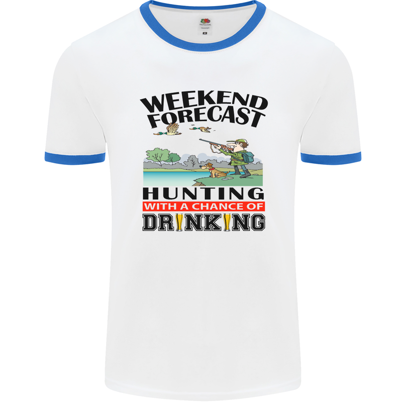 Hunting Weekend Alcohol Beer Funny Hunter Mens White Ringer T-Shirt White/Royal Blue