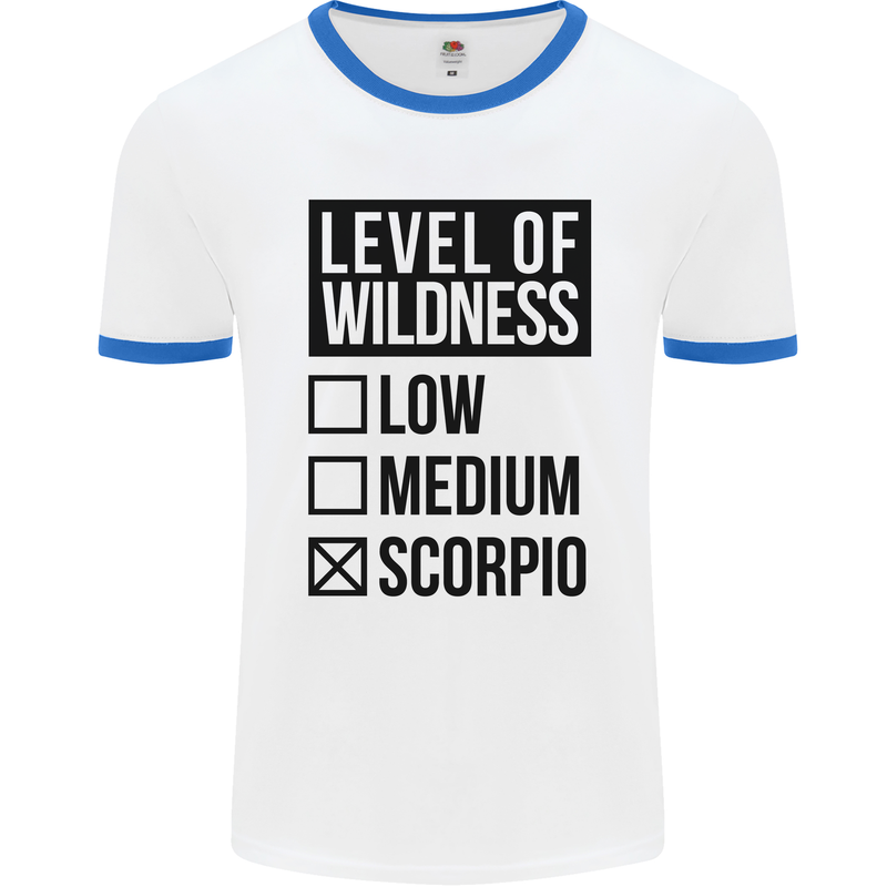 Levels of Wildness Scorpio Mens White Ringer T-Shirt White/Royal Blue