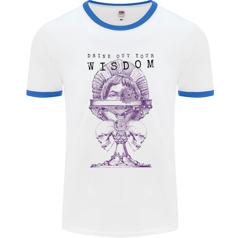 Wisdom Goblet Obscure Makabra Mens White Ringer T-Shirt White/Royal Blue