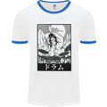 Sumo Wrestler Drummer Drumming Drum Mens White Ringer T-Shirt White/Royal Blue