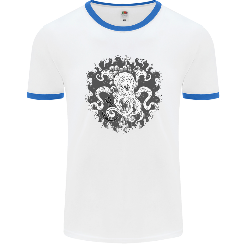 An Octopus in the Deep Ocean Sailor Sailing Mens White Ringer T-Shirt White/Royal Blue