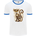 Steampunk Cat Mens White Ringer T-Shirt White/Royal Blue